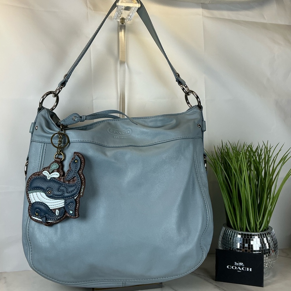 Coach Zoe Light Dusty Blue Silver Leather Large Hobo Bag - Picture 3 of 14